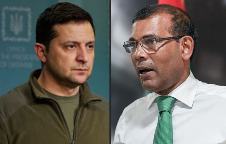 ޢުދުވާނުގެ ކުރިމަތީގައި، ޒެލެންސްކީ ދައްކަވާ ހިތްވަރަށް ނަޝީދުގެ ތަޢުރީފް