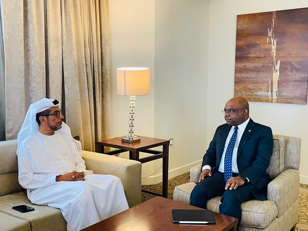 ޚާރިޖީ ވަޒީރު ޢަބްދުﷲ ޝާހިދު ރަސްމީ ދަތުރުފުޅެއްގައި ޔޫއޭއީއަށް ވަޑައިގެންފި