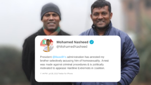 ގިނަ ބައެއްގެ ތުހުމަތު ނަޝީދަށް: އުޅުއްވަނީ އެއްޖިންސުން ގުޅުން ހިންގުމުގެ މިނިވަންކަމަށް ގޮވާލާ މީހުންގެ ތާއީދު ހޯދަން!